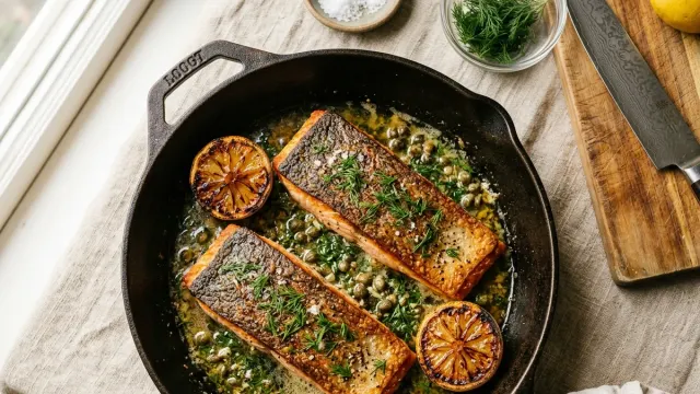 Illustrative image for Pan-Seared Salmon Crispy Capers Lemon Butter