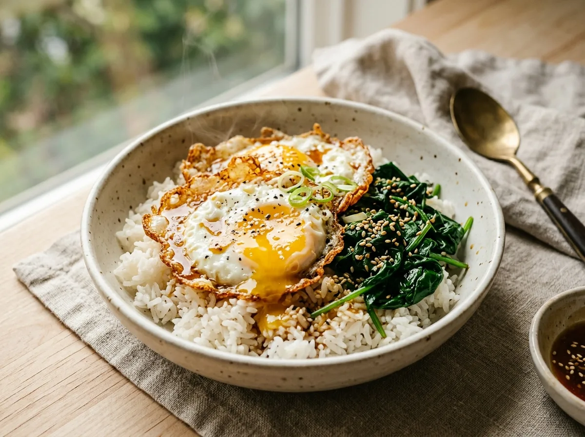 15-Minute Honey-Soy Glazed Crispy Egg Rice Bowl